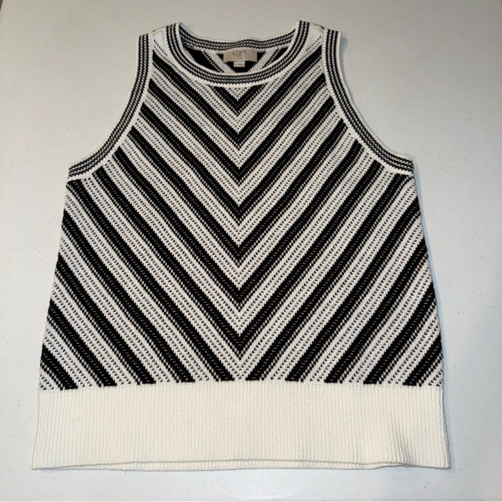 Loft‎ Sweater Tank Top Knit Black And White Size Medium Petite